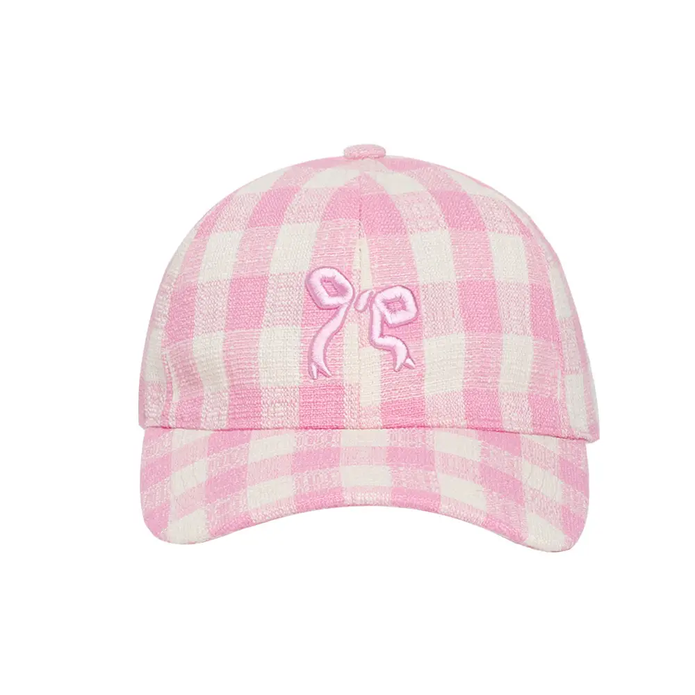 Pink Plaid Bow Embroidered Women's Cap - Image 7