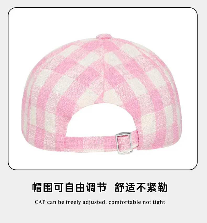 Pink Plaid Bow Embroidered Women's Cap — feature 9