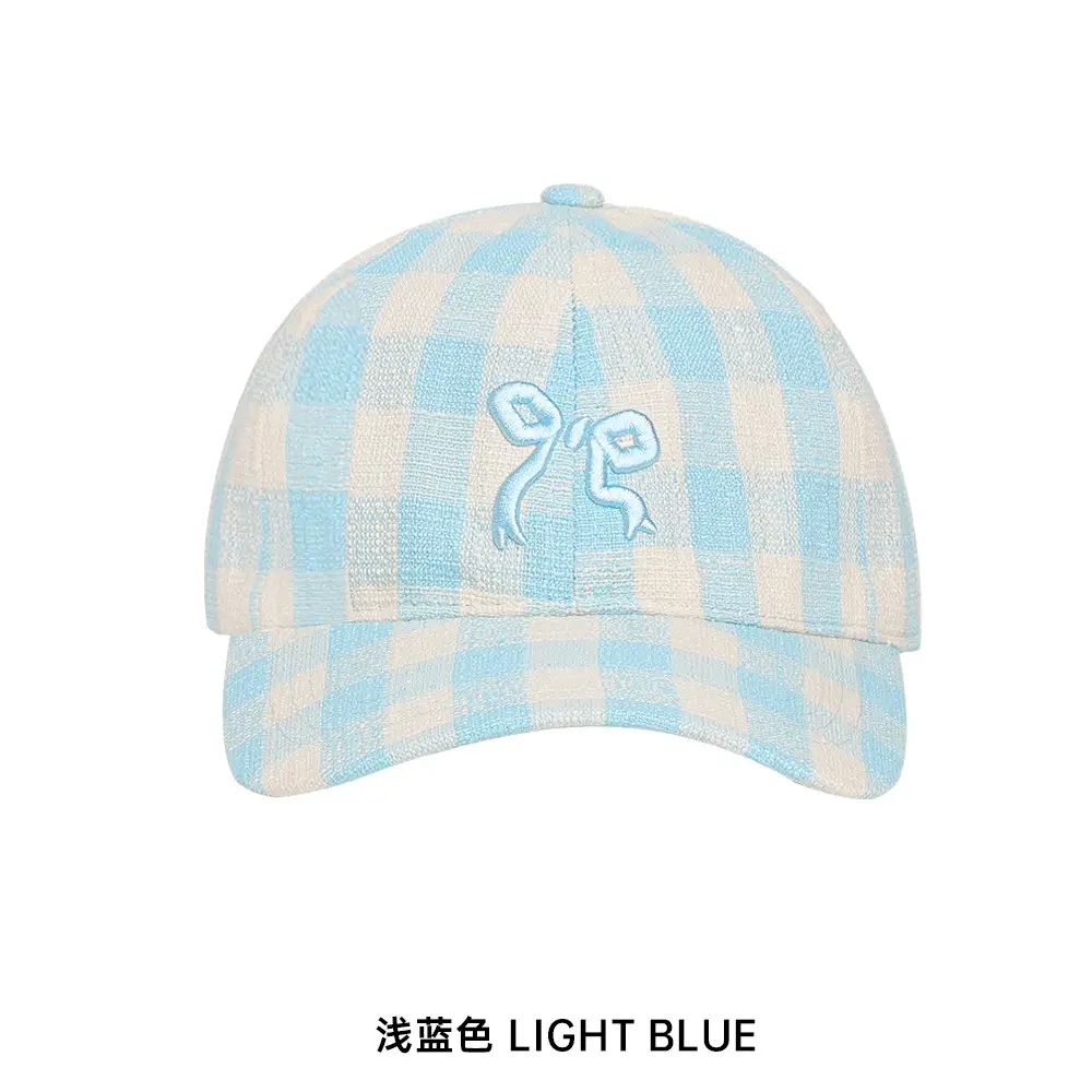 Pink Plaid Bow Embroidered Women's Cap - Image 2