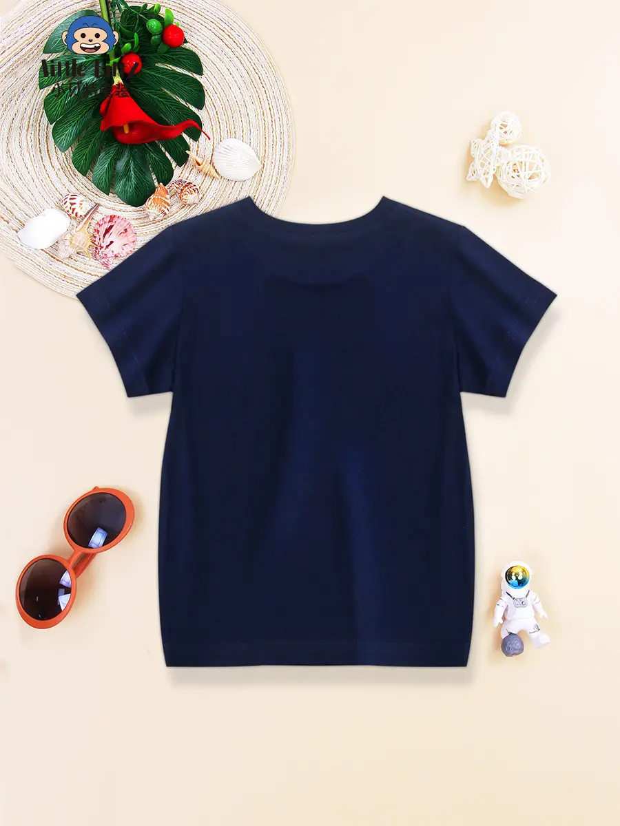 Kids Cartoon Print T-Shirt Navy Blue Pure Cotton Summer