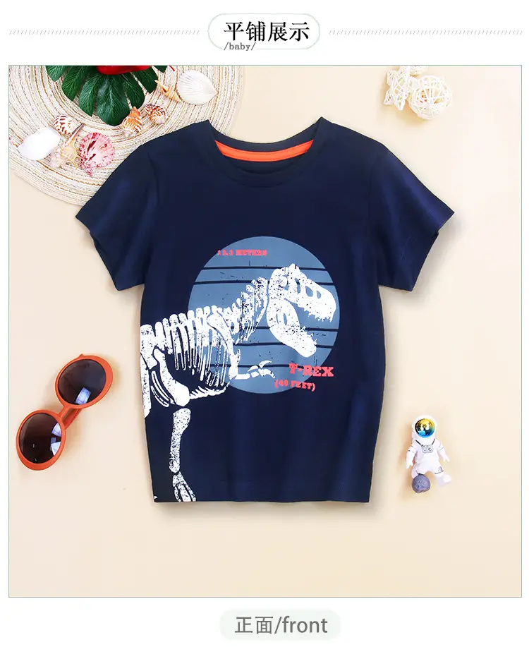 Kids Cartoon Print T-Shirt Navy Blue Pure Cotton Summer — feature 6
