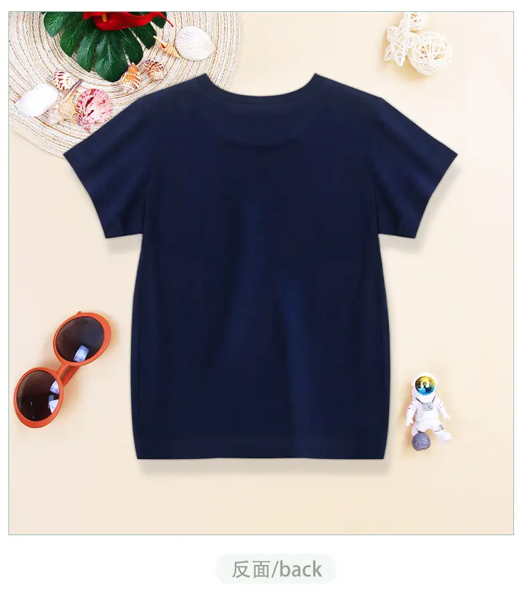 Kids Cartoon Print T-Shirt Navy Blue Pure Cotton Summer — feature 7