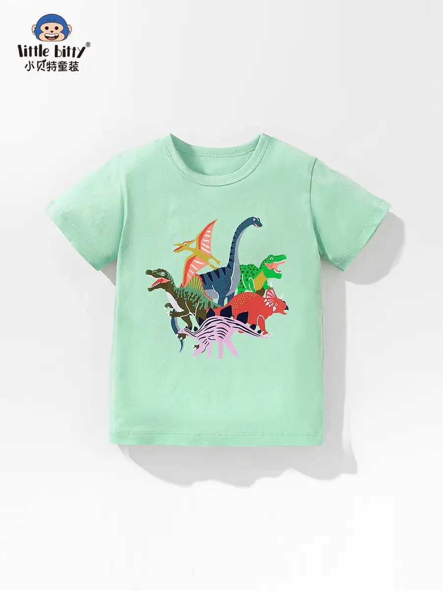 2025 Boys Summer T-Shirt Dinosaur Print Green - Image 2