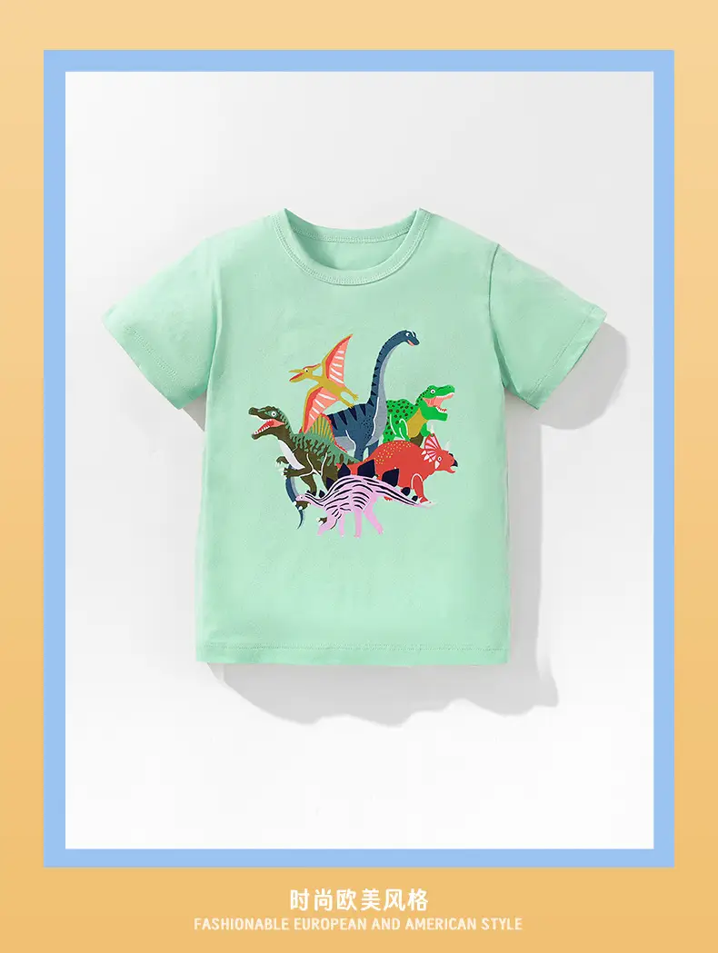 2025 Boys Summer T-Shirt Dinosaur Print Green — feature 3