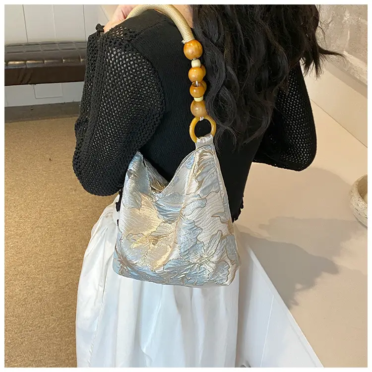 Artistic Embroidered Women's Shoulder Bag with Wooden Handles — feature 18