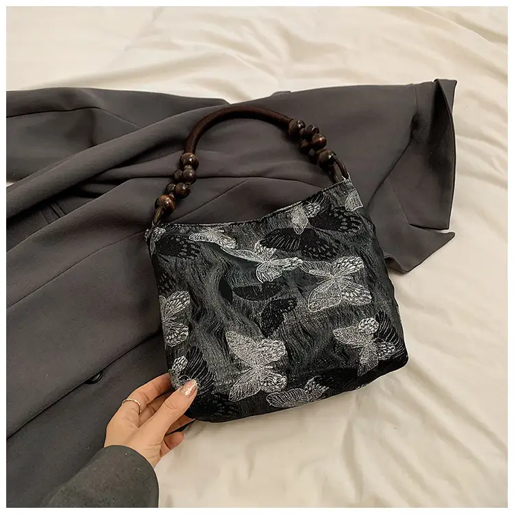 Artistic Embroidered Women's Shoulder Bag with Wooden Handles — feature 21