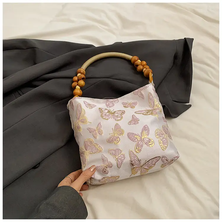 Artistic Embroidered Women's Shoulder Bag with Wooden Handles — feature 23