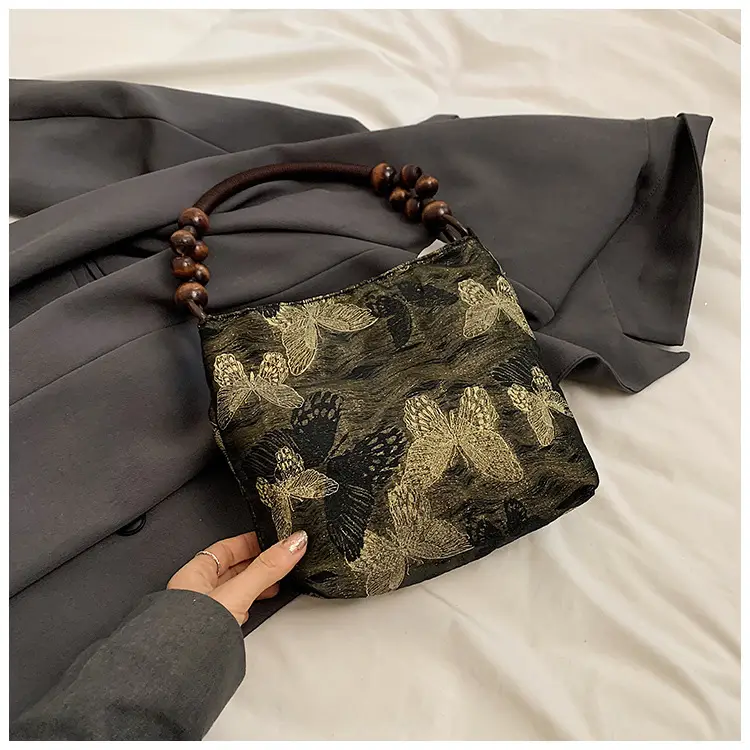 Artistic Embroidered Women's Shoulder Bag with Wooden Handles — feature 24