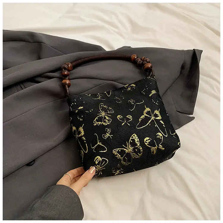 Artistic Embroidered Women's Shoulder Bag with Wooden Handles — feature 25