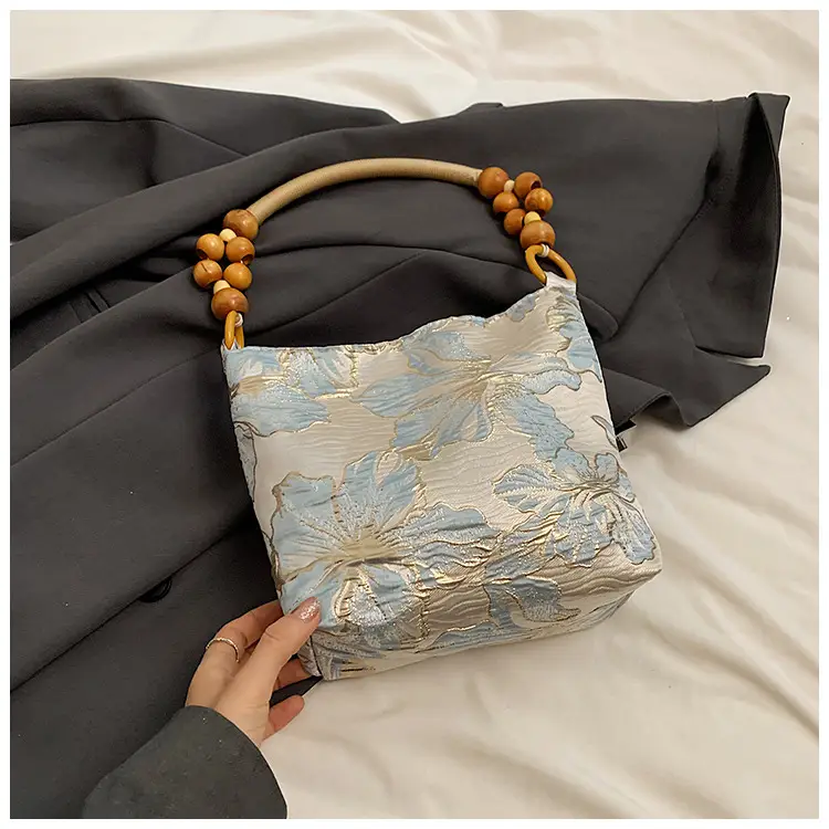 Artistic Embroidered Women's Shoulder Bag with Wooden Handles — feature 26