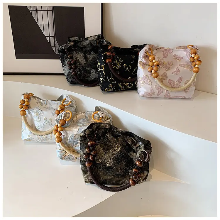 Artistic Embroidered Women's Shoulder Bag with Wooden Handles — feature 27