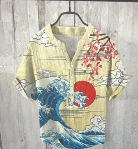 Men Linen Short Sleeve Shirt Beige Spring Summer - Image 13