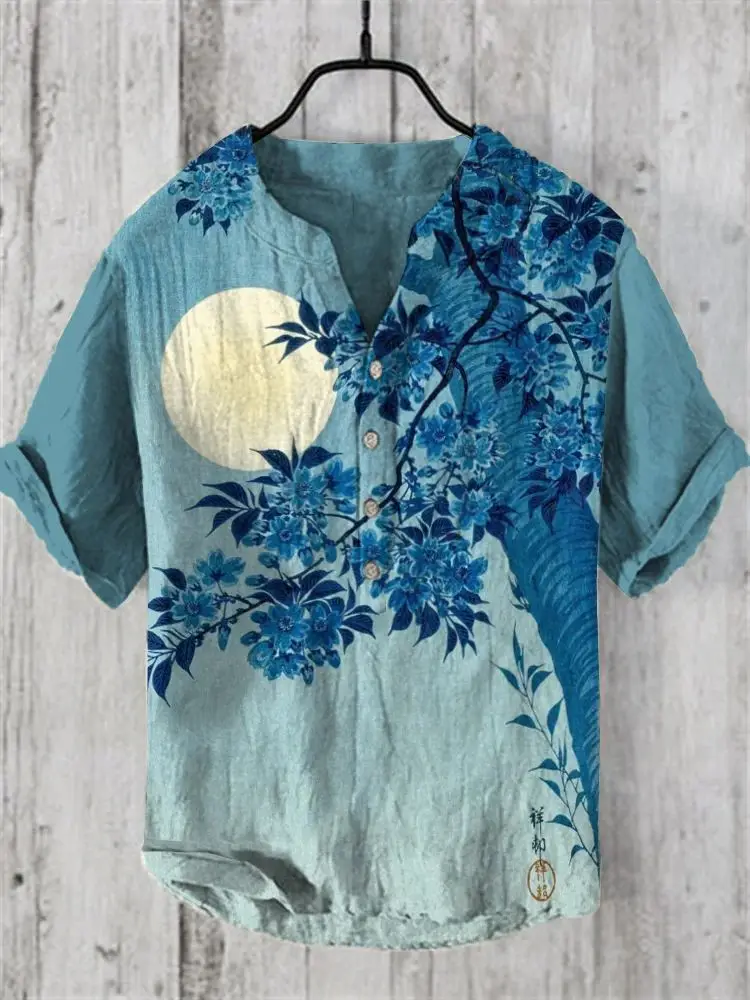 Men Linen Short Sleeve Shirt Beige Spring Summer - Image 8