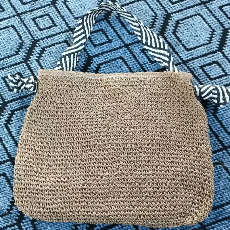 Beige Straw Bow Satchel Bag for Women