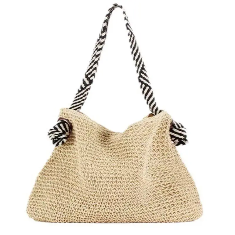 Beige Straw Bow Satchel Bag for Women