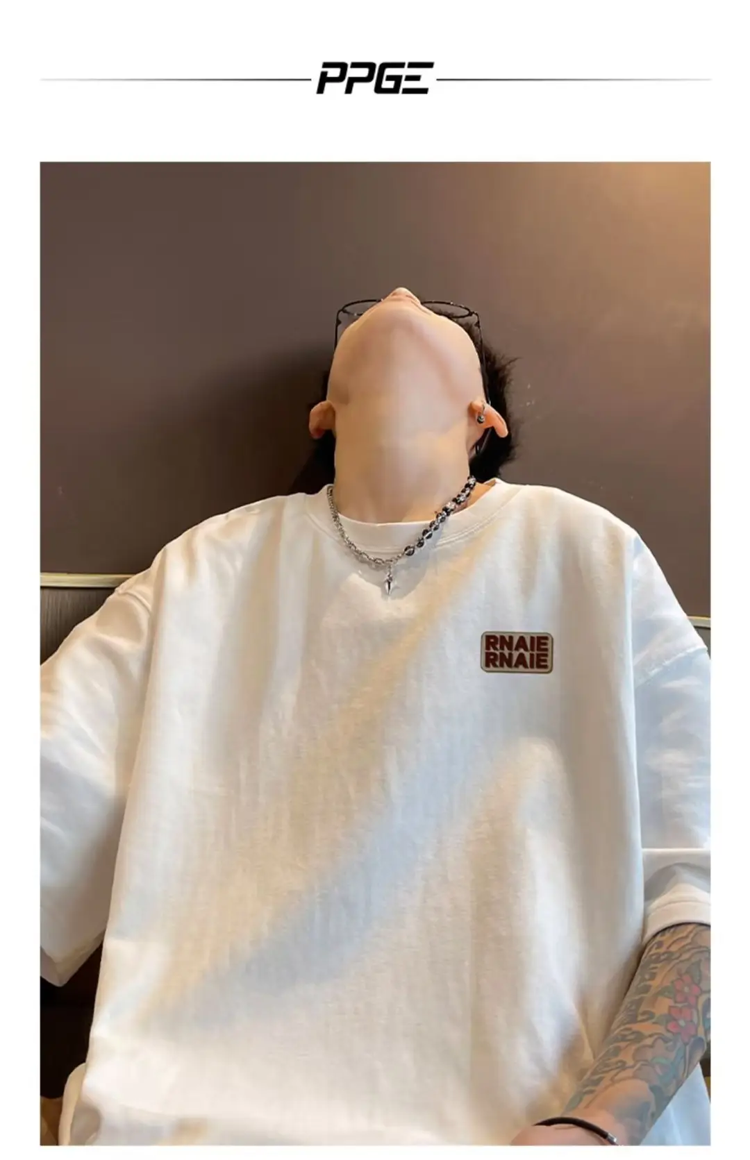 Men's 260g Heavy White T-Shirt with "NUE FASHION" Logo — feature 6