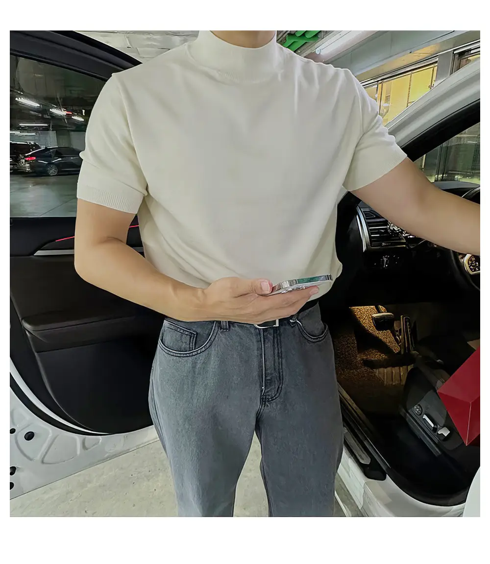 Men Black Half-Turtleneck Knitted T-Shirt Slim Fit — feature 10