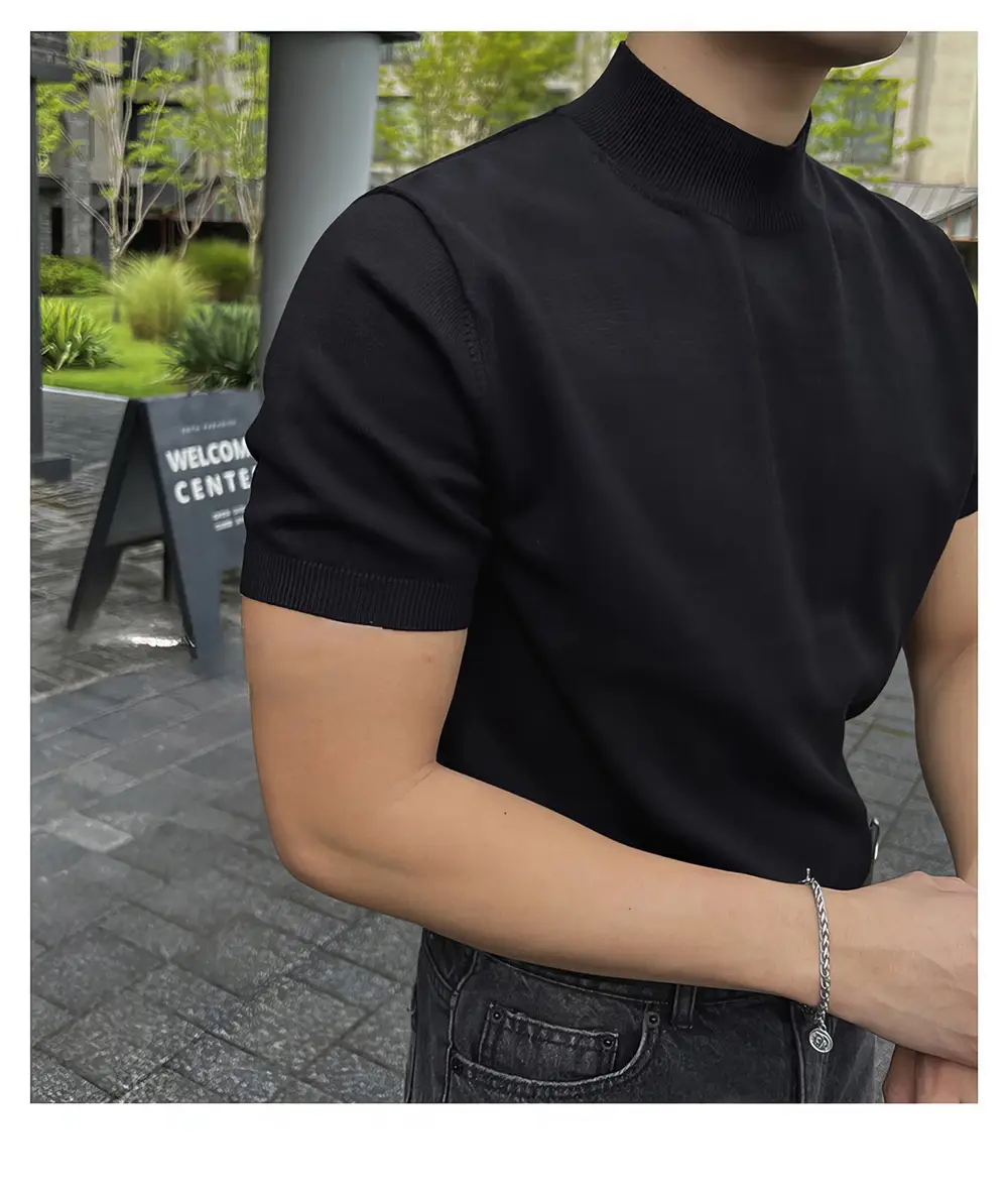 Men Black Half-Turtleneck Knitted T-Shirt Slim Fit — feature 3