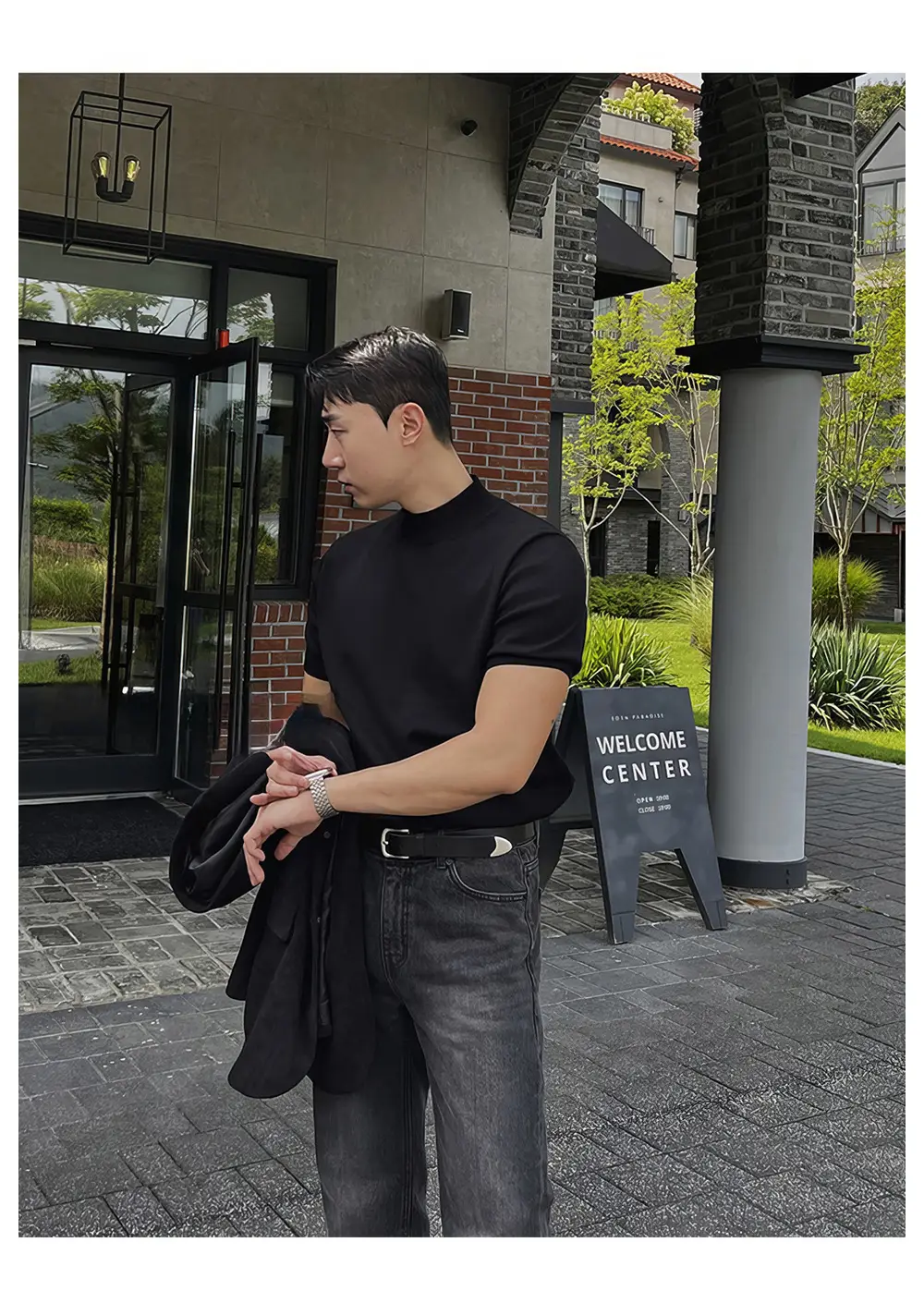 Men Black Half-Turtleneck Knitted T-Shirt Slim Fit — feature 8