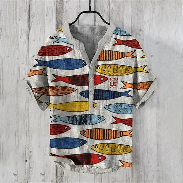 2024 3D Digital Print Hawaiian Shirt Small Fish Series - Image 3