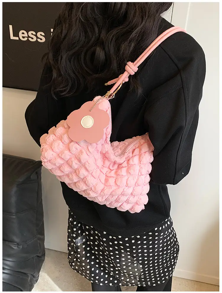 Korean Style Pleated Shoulder Crossbody Bag Green White — feature 8