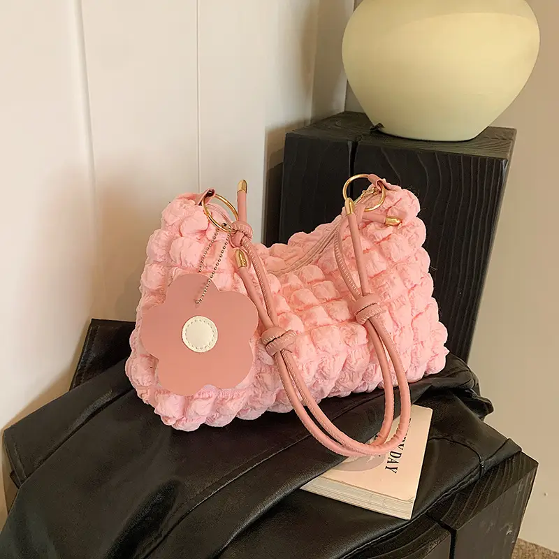 Korean Style Pleated Shoulder Crossbody Bag Green White - Image 5