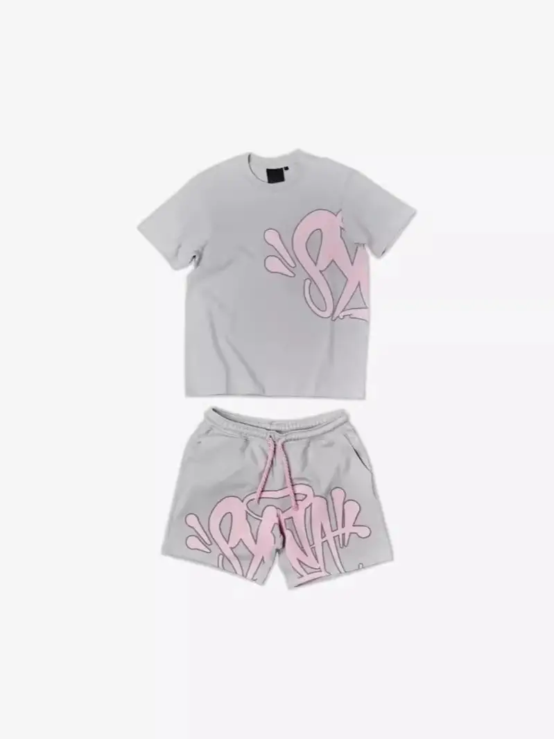 Light Blue Letter Print Short Sleeve Top & Shorts Set