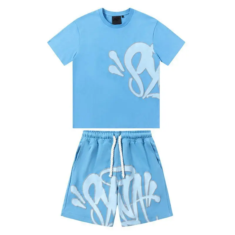 Light Blue Letter Print Short Sleeve Top & Shorts Set — feature 11