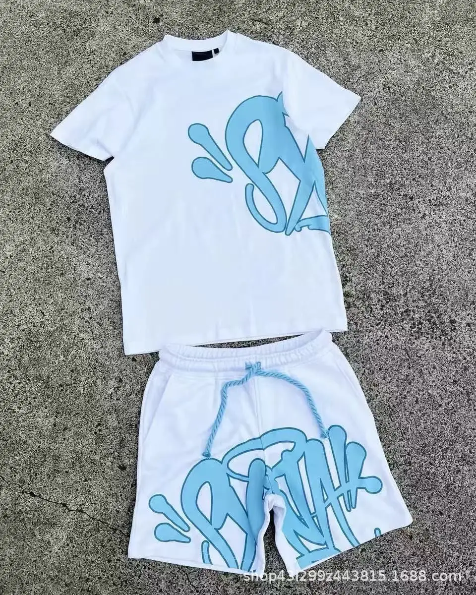 Light Blue Letter Print Short Sleeve Top & Shorts Set — feature 12