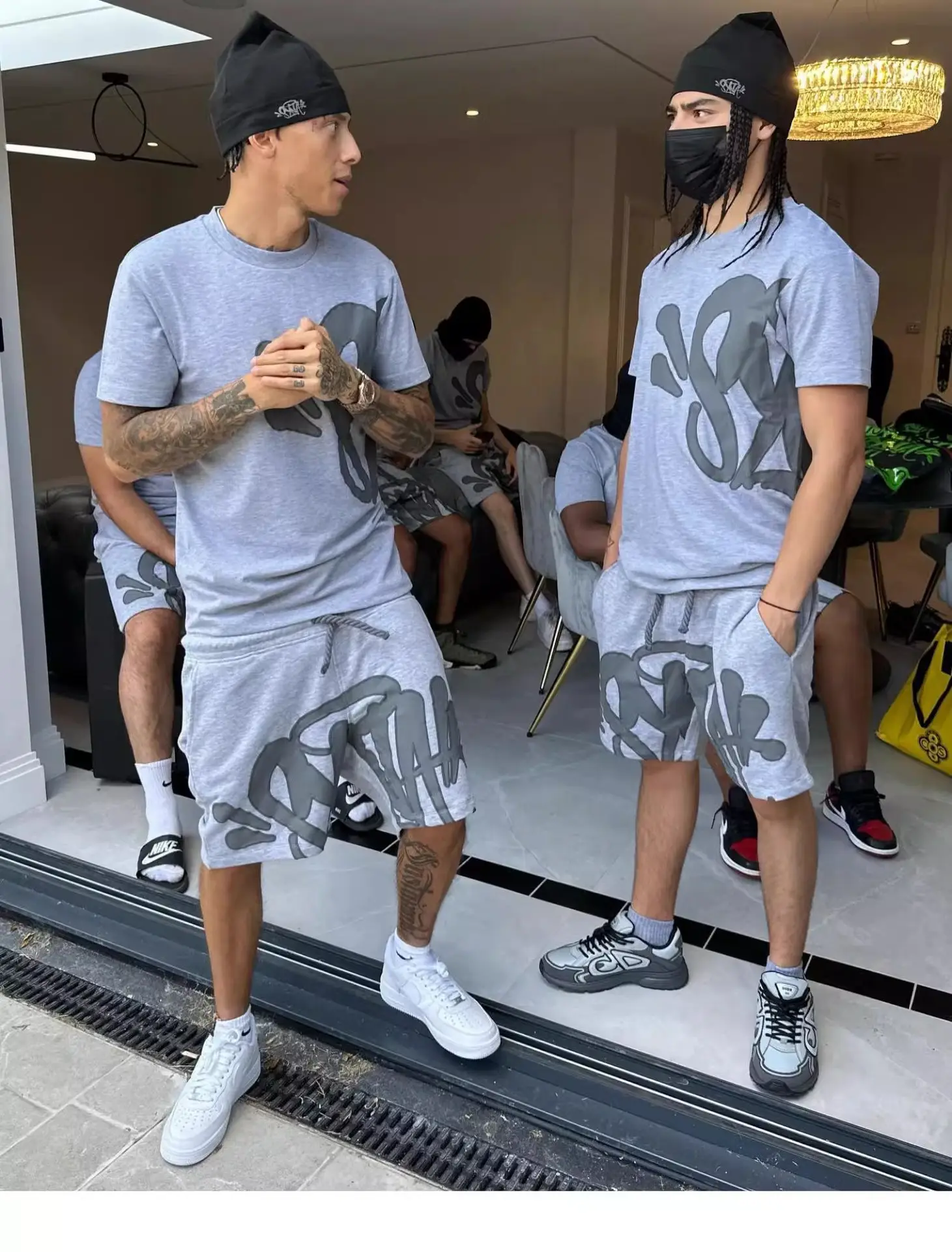 Light Blue Letter Print Short Sleeve Top & Shorts Set — feature 6