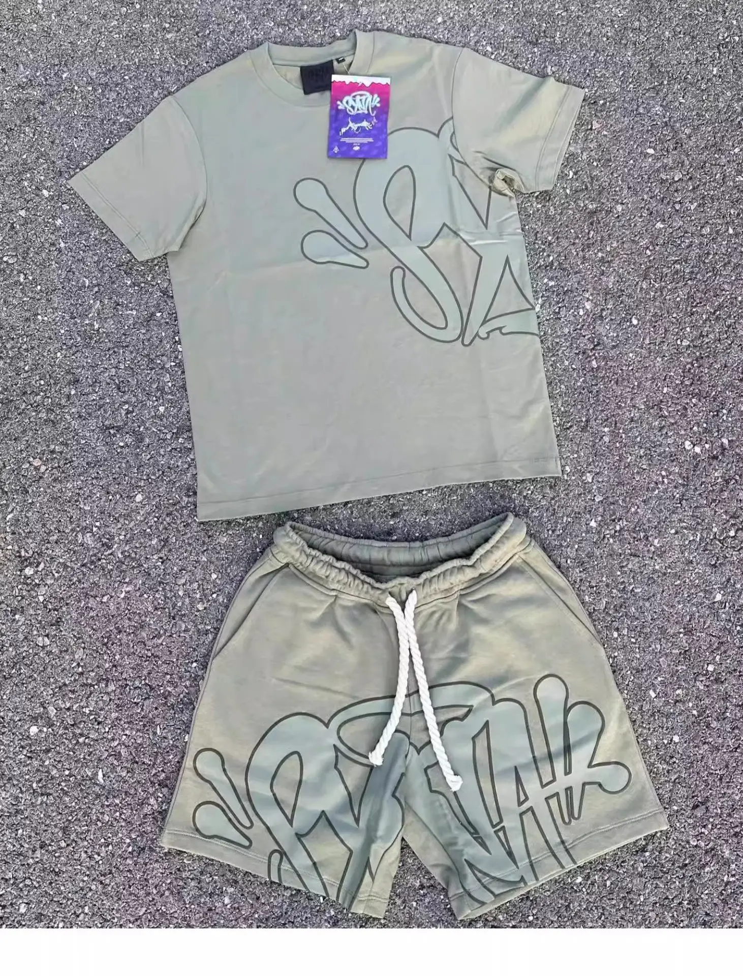 Light Blue Letter Print Short Sleeve Top & Shorts Set — feature 8