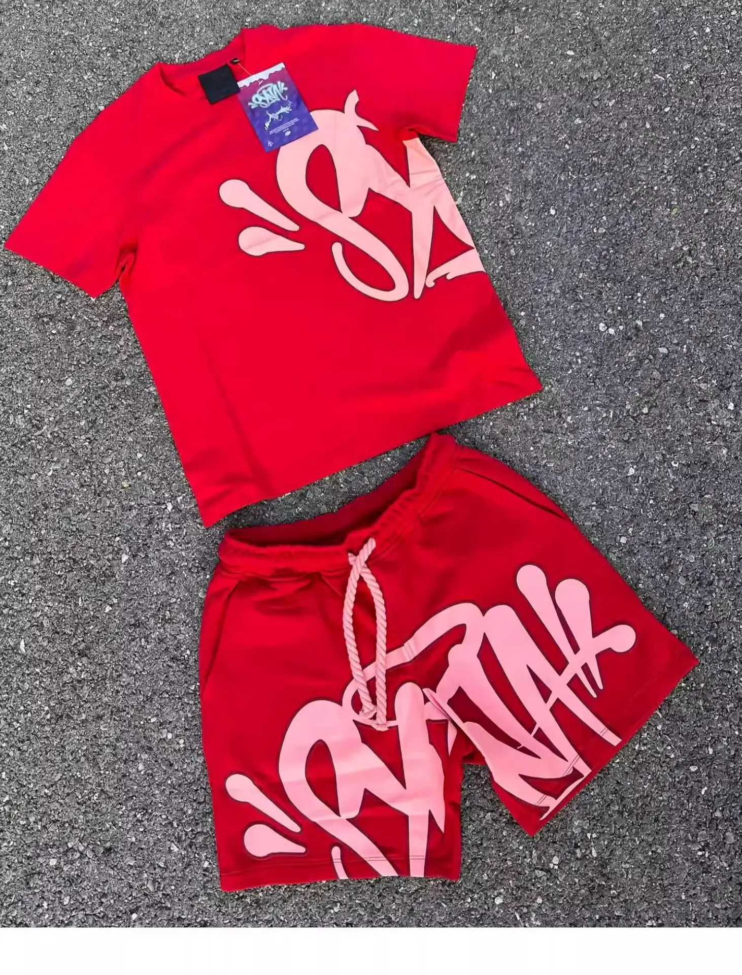 Light Blue Letter Print Short Sleeve Top & Shorts Set — feature 9