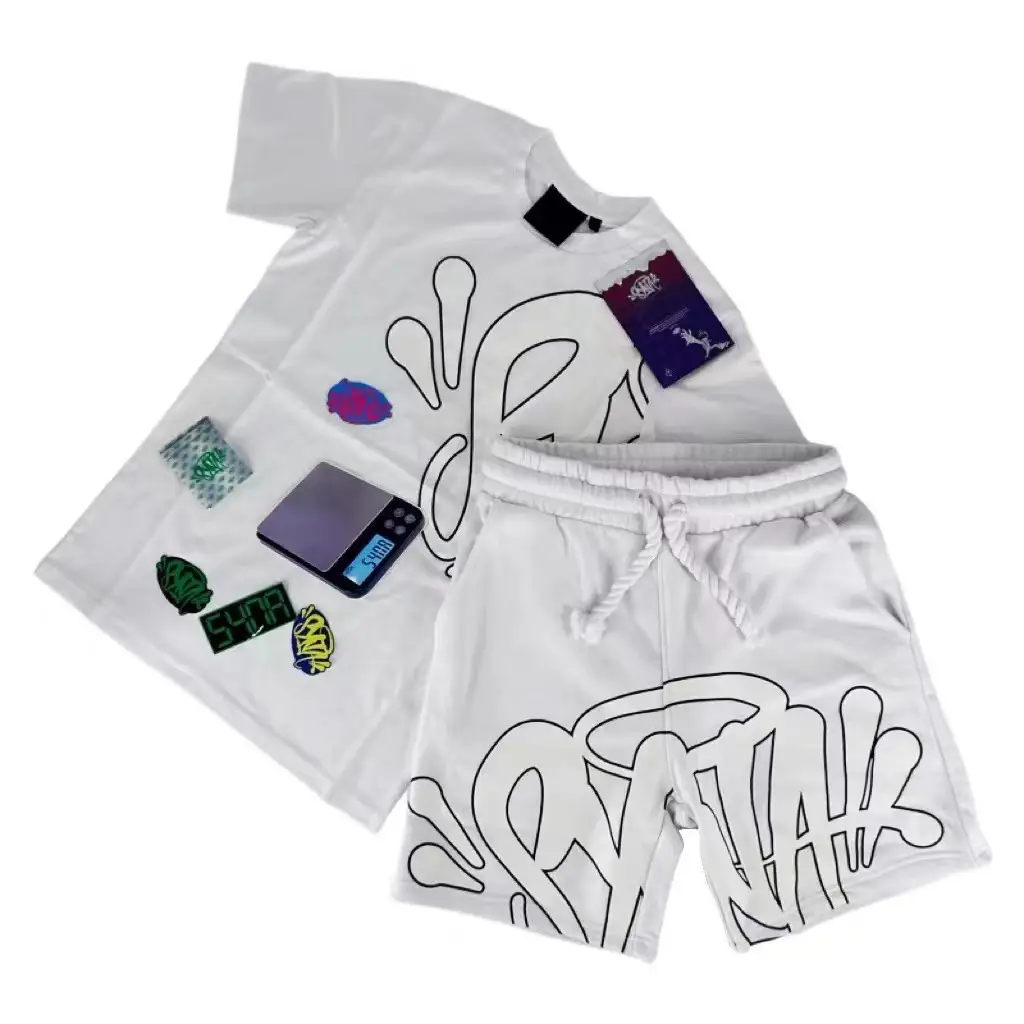 Light Blue Letter Print Short Sleeve Top & Shorts Set