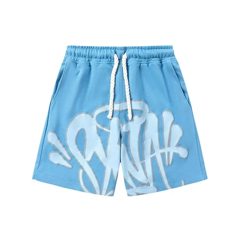 Light Blue Letter Print Short Sleeve Top & Shorts Set