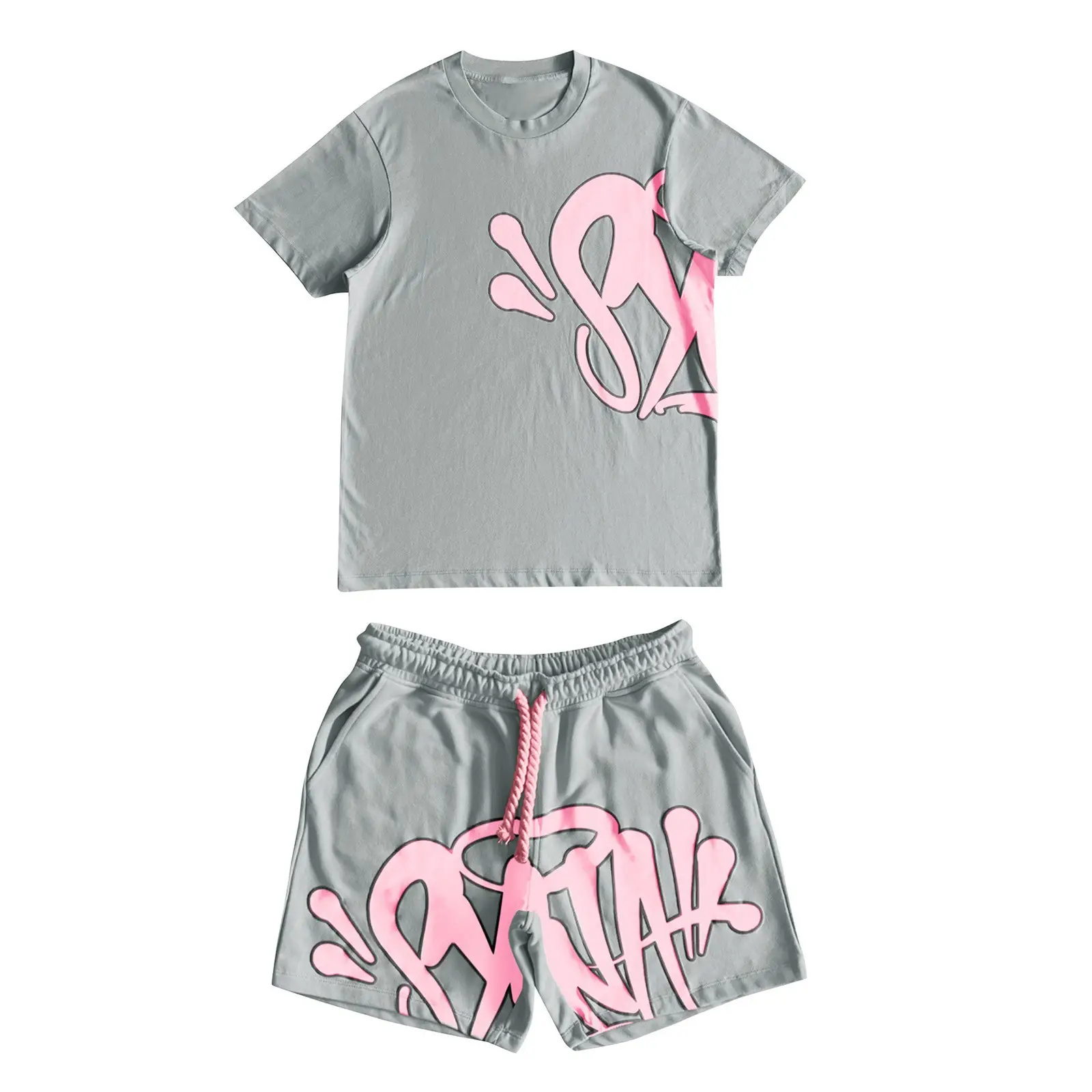 Light Blue Letter Print Short Sleeve Top & Shorts Set