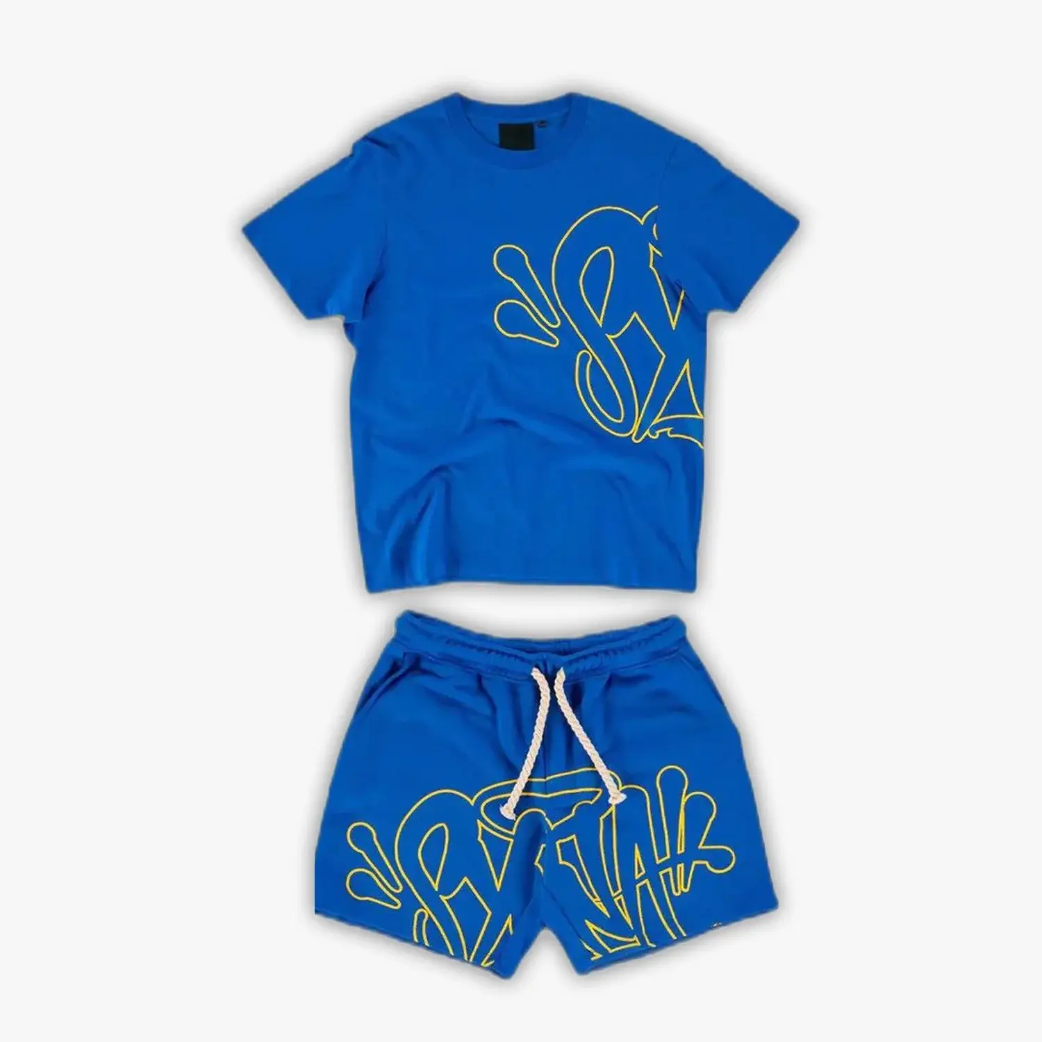 Light Blue Letter Print Short Sleeve Top & Shorts Set