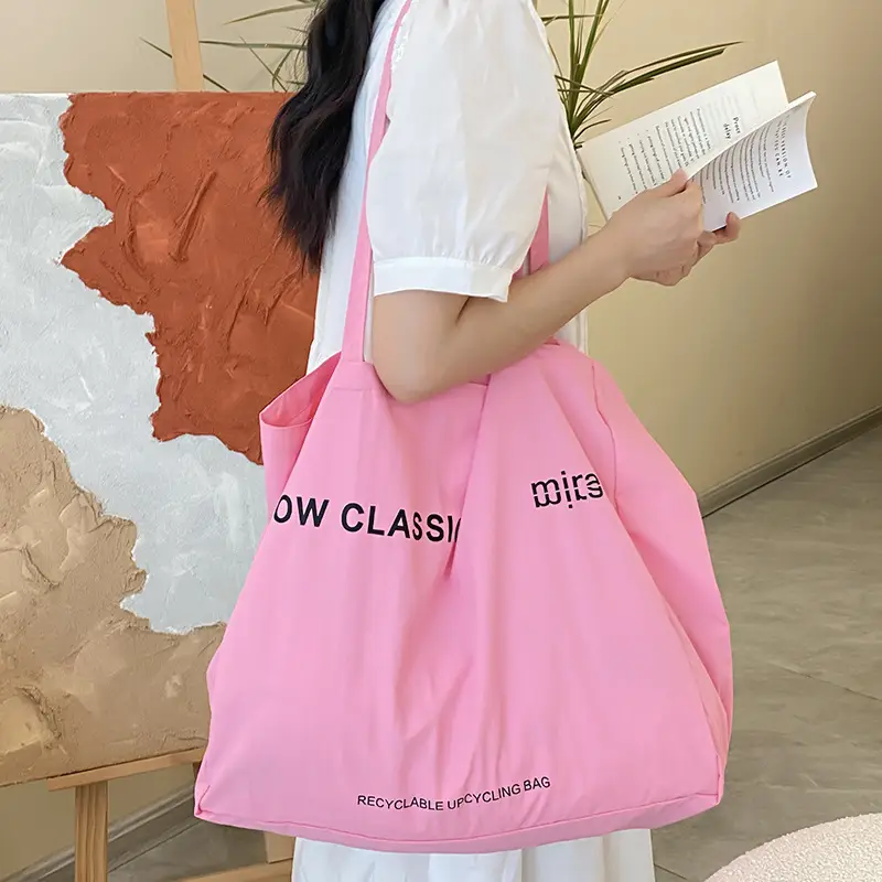Pink Canvas Shoulder Bag Low Classic Large Capacity