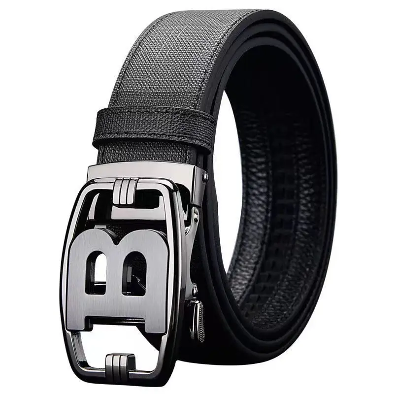 Men's Genuine Leather Belt with Gold Buckle Plaid Design - Image 9