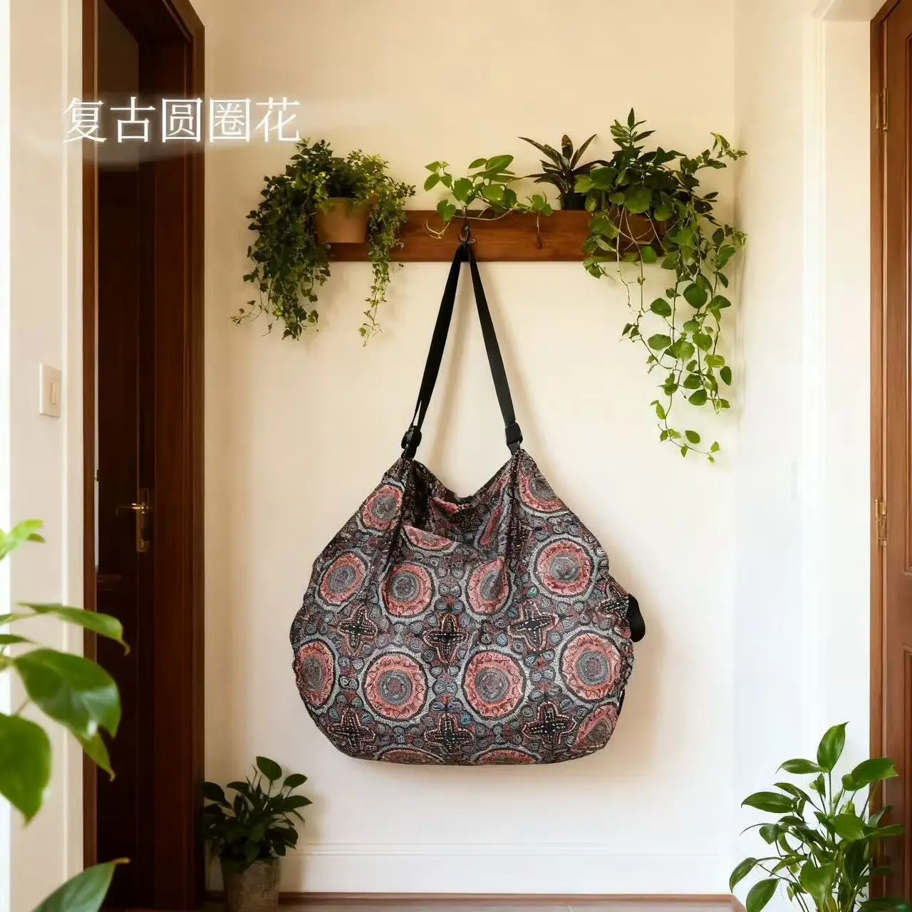 Japanese Floral Travel Bag 210D Green Travel Shoulder