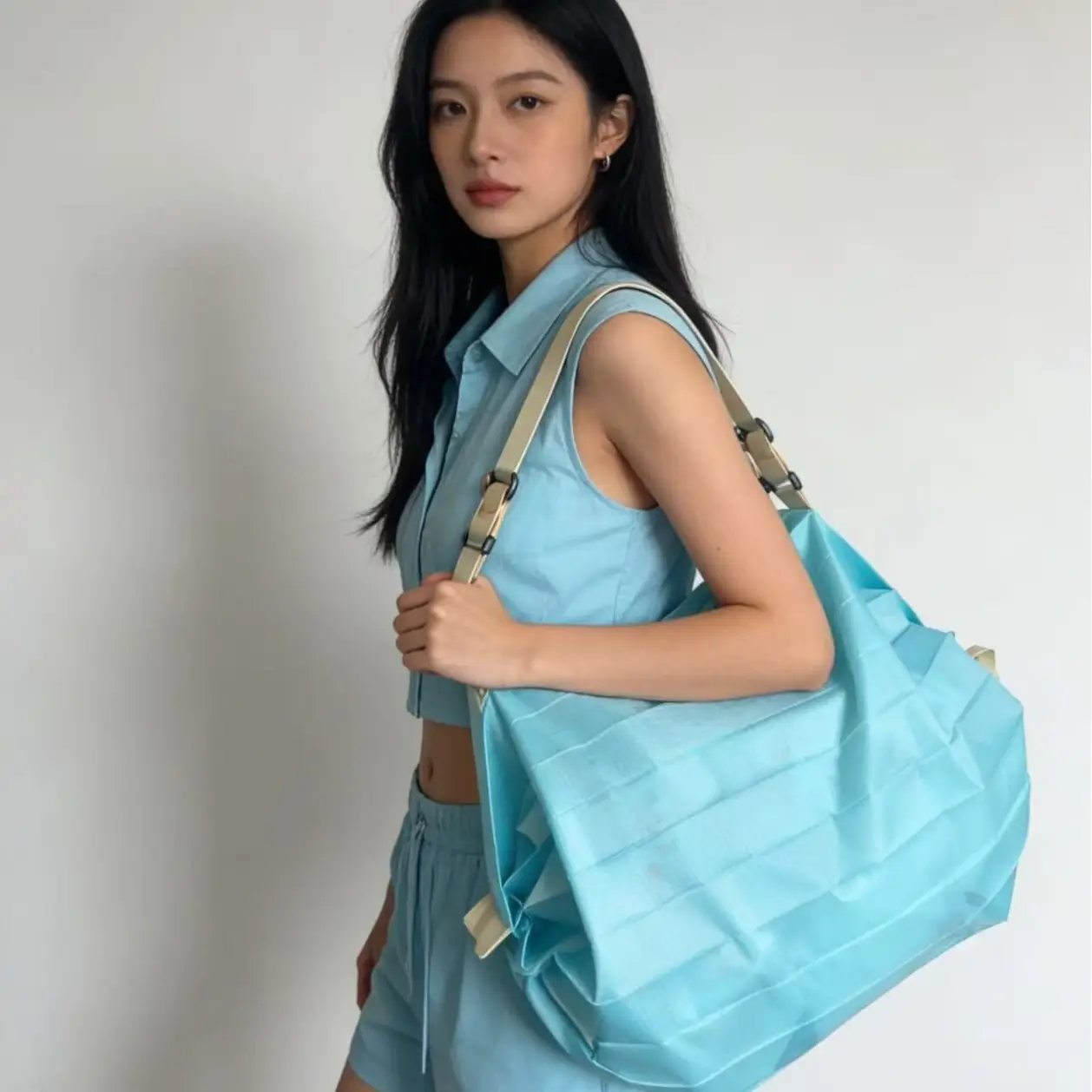 Japanese Floral Travel Bag 210D Green Travel Shoulder