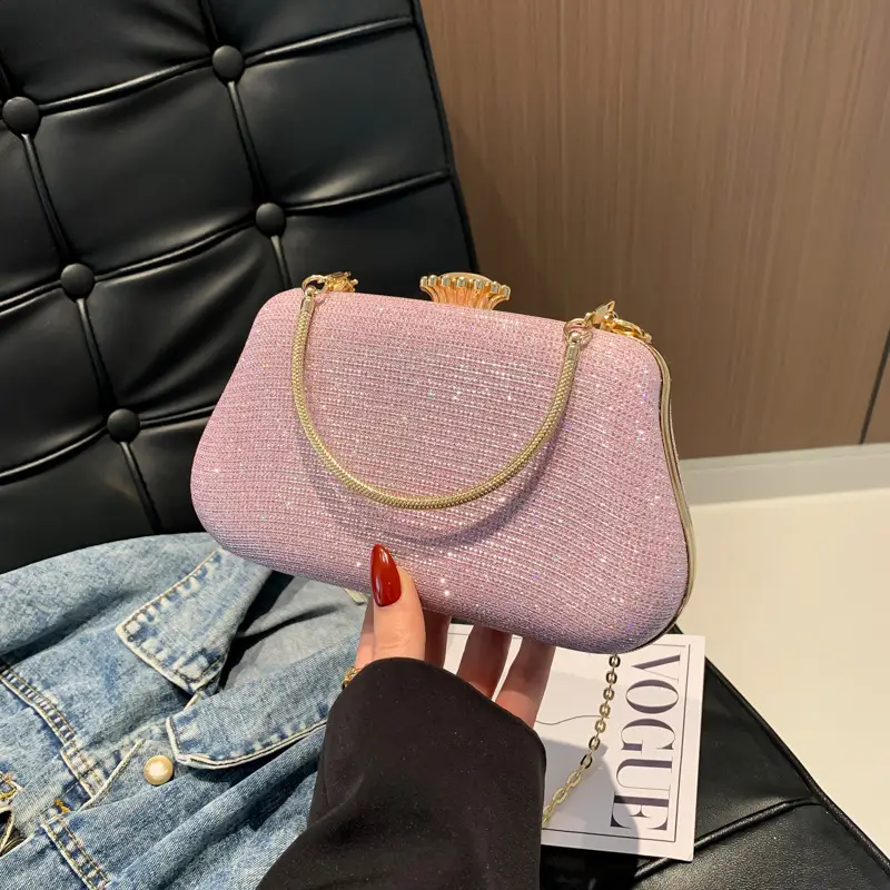 Women's Pink Sparkly Shoulder Bag with Chain Strap - Image 6