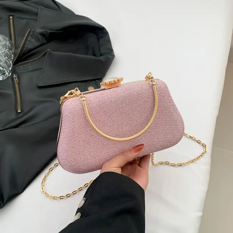 Women's Pink Sparkly Shoulder Bag with Chain Strap - Image 8