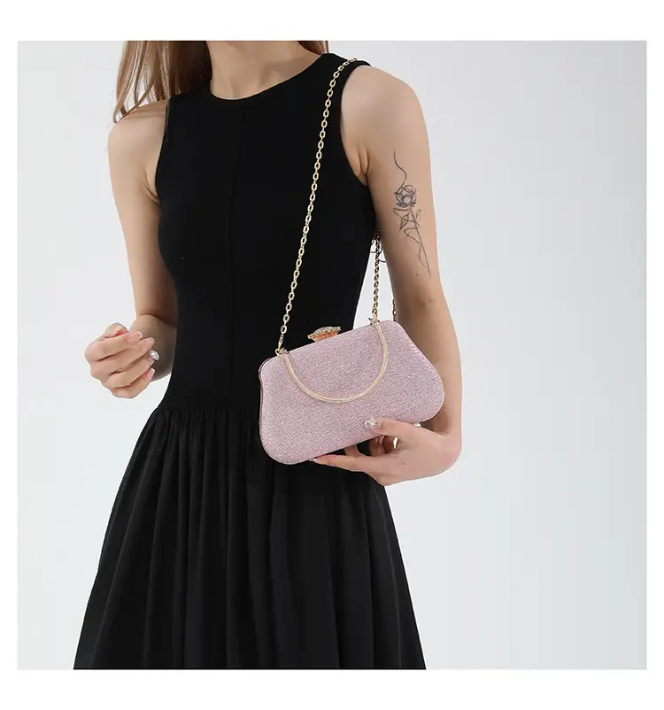 Women's Pink Sparkly Shoulder Bag with Chain Strap — feature 15