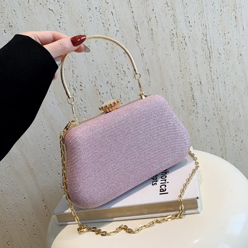 Women's Pink Sparkly Shoulder Bag with Chain Strap - Image 4