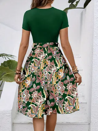 Women's Paisley Belted Midi Dress Brown Floral — feature 13