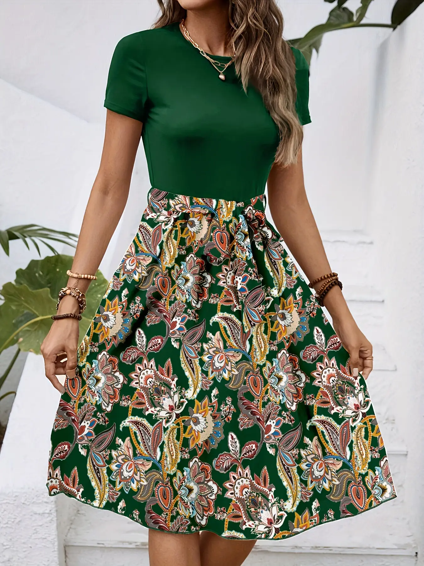 Women's Paisley Belted Midi Dress Brown Floral — feature 16