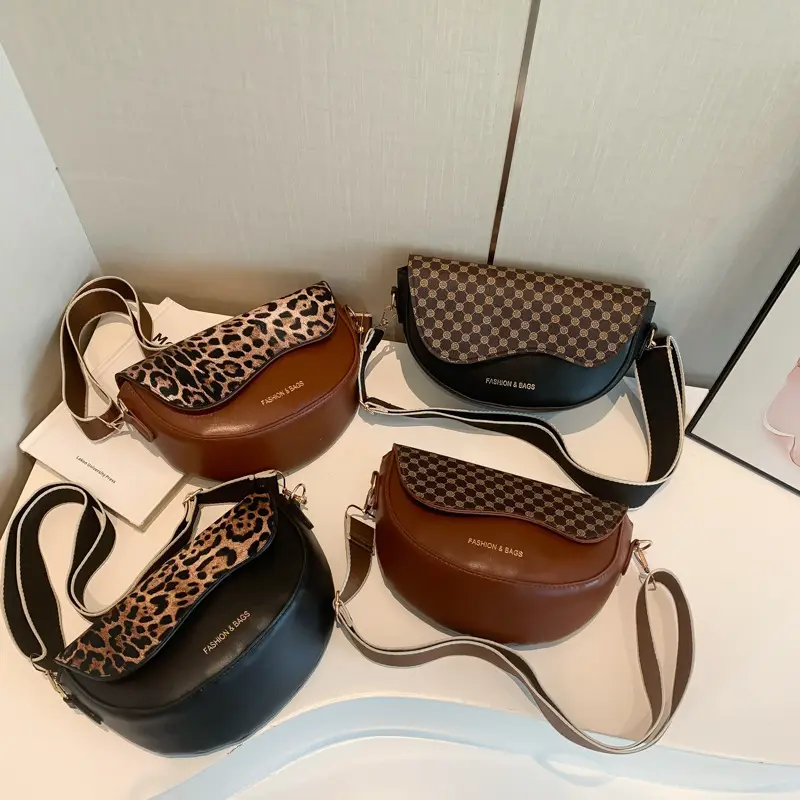 Korean Vintage Leopard Print Saddle Bag for Women - Image 8