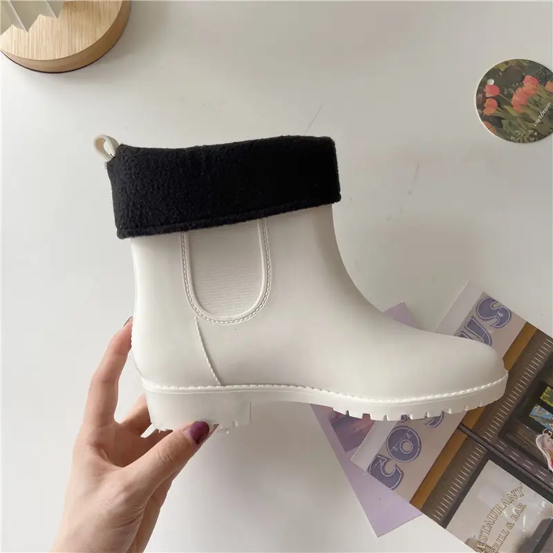 Women's New Style Waterproof Rain Boots White Fleece Lined — feature 12