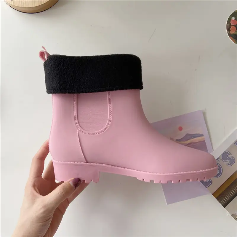 Women's New Style Waterproof Rain Boots White Fleece Lined — feature 13