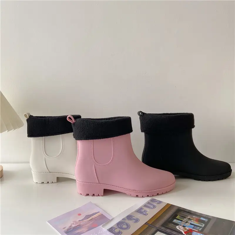 Women's New Style Waterproof Rain Boots White Fleece Lined — feature 15